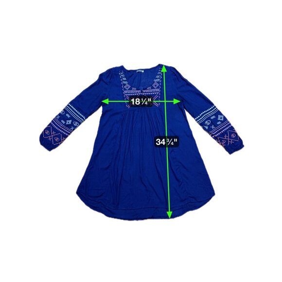 Earthbound Trading Co Blue Embroidered Boho Tunic Dress SZ M - Picture 9 of 9